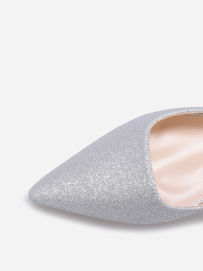 Ballerines slingback à paillettes argentées