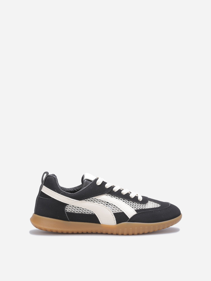 Baskets rétro à détail ajouré nori et beige