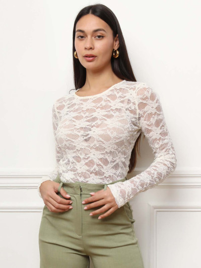 Haut en dentelle beige romantique