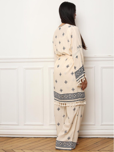 Kimono bohème beige à ceinture