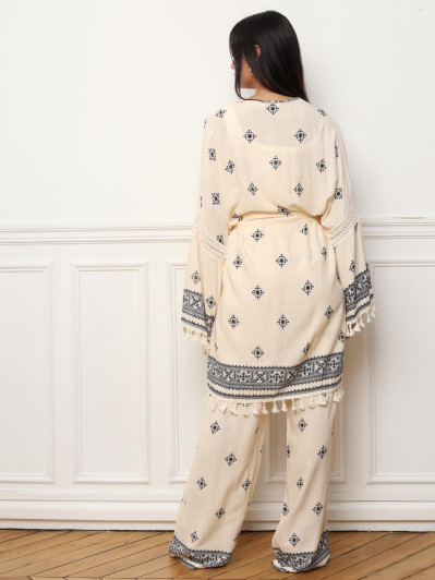 Kimono bohème beige à ceinture