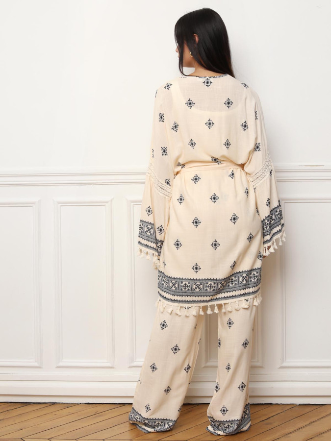 Kimono bohème beige à ceinture