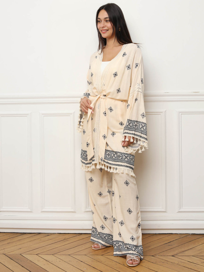 Pantalon beige fluide style bohème