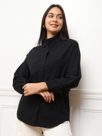 Chemise effet lin noire – élégance minimaliste et confort naturel
