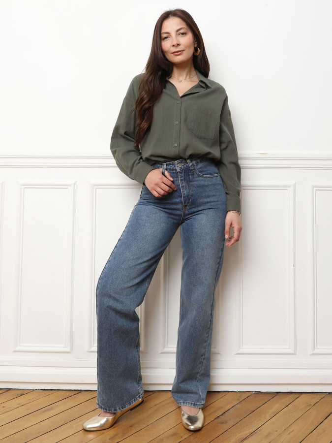 Chemise effet lin kaki