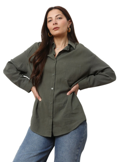 Chemise effet lin kaki