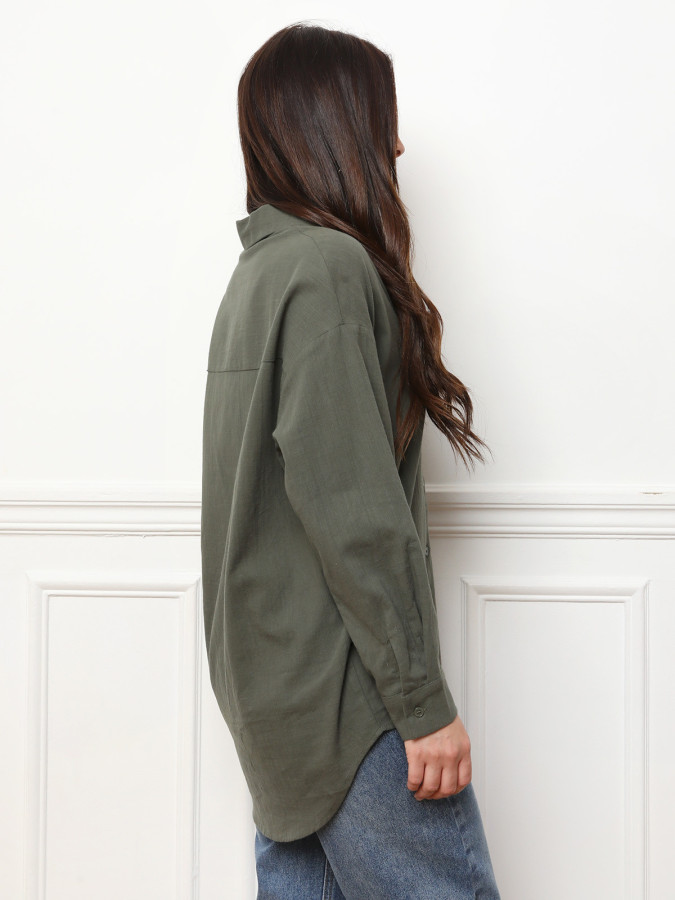 Chemise effet lin kaki