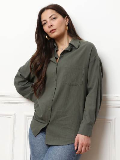 Chemise effet lin kaki