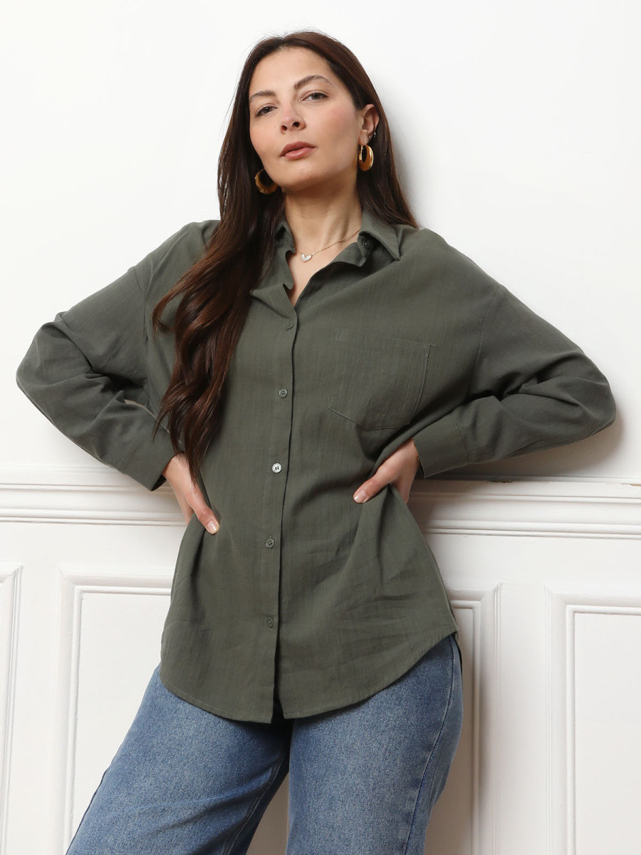 Chemise effet lin kaki