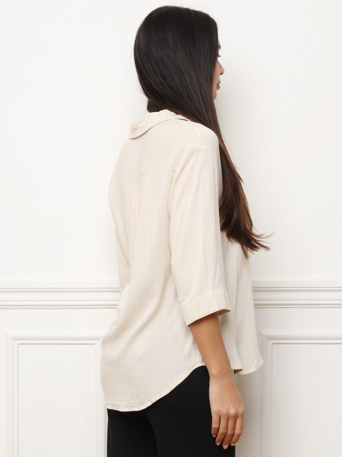 Blouse beige fluide manche trois-quarts