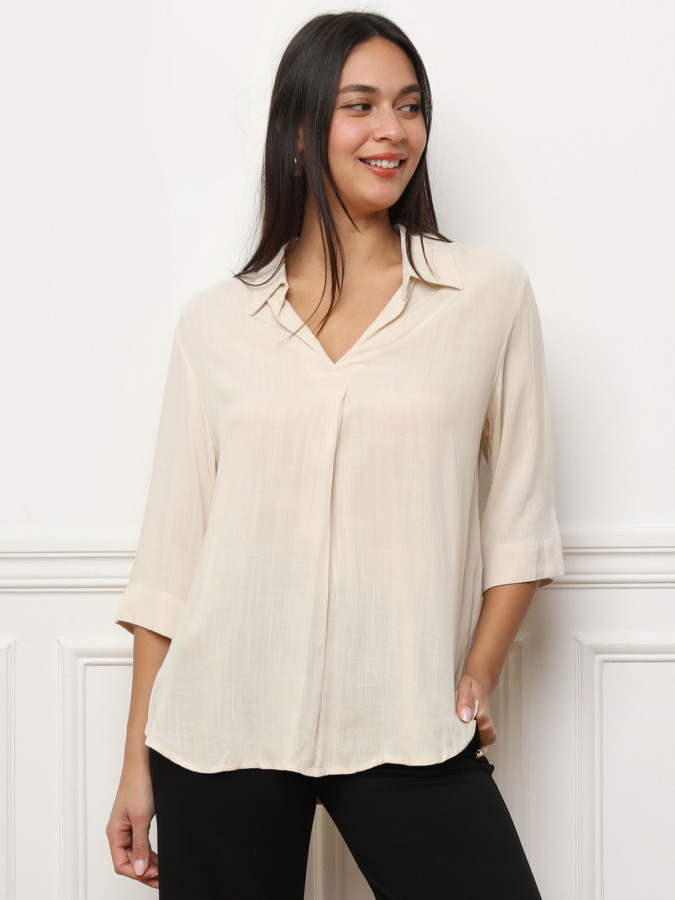 Blouse beige fluide manche trois-quarts