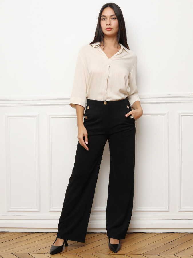 Blouse beige fluide manche trois-quarts