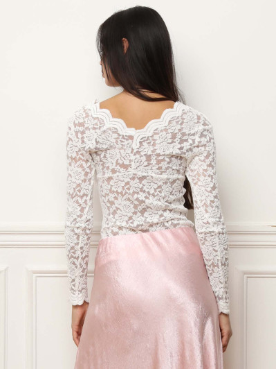 Top en dentelle à col en V blanc
