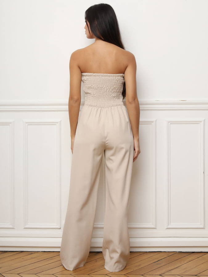 Combinaison bustier asymétrique à boutons beige