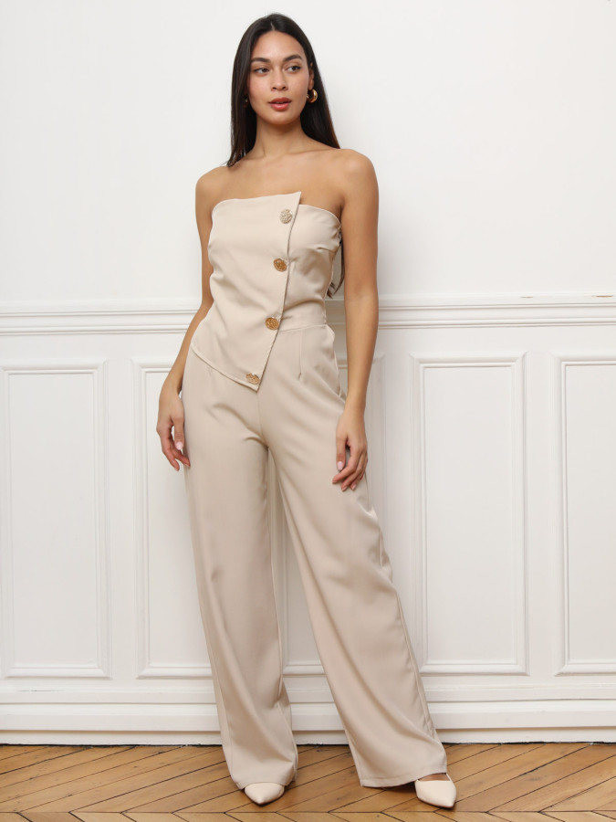 Combinaison bustier asymétrique à boutons beige