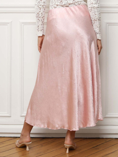 Jupe longue à effet satin texturé rose