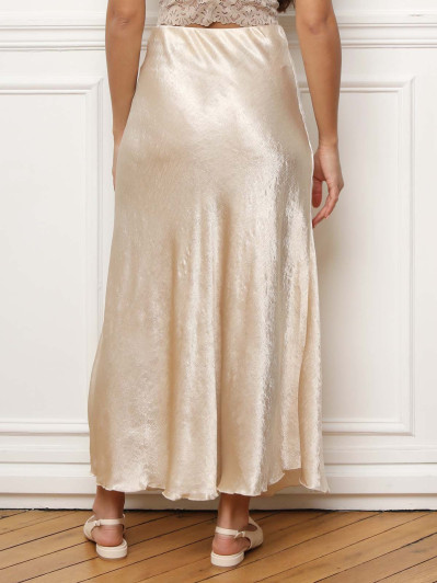 Jupe longue à effet satin texturé dorée