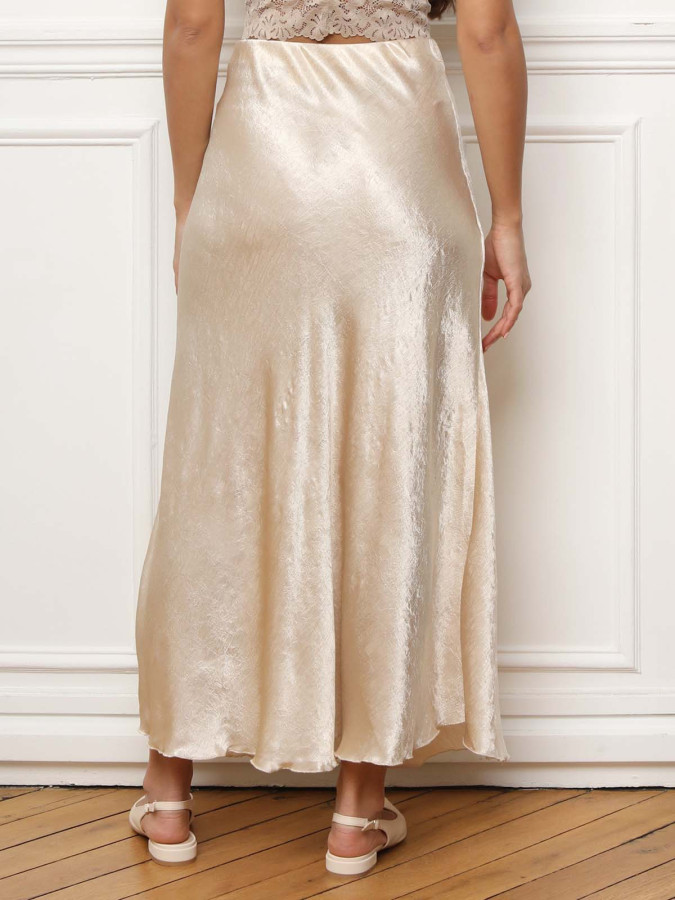 Jupe longue à effet satin texturé dorée