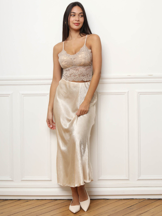 Jupe longue à effet satin texturé dorée