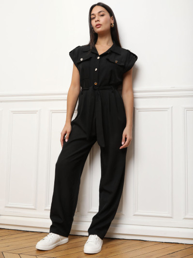 Combinaison sans manches boutonnée noire