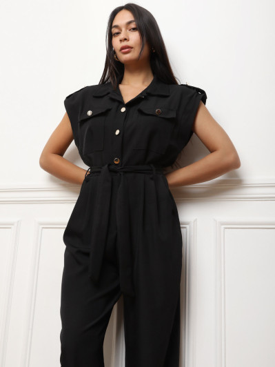 Combinaison sans manches boutonnée noire