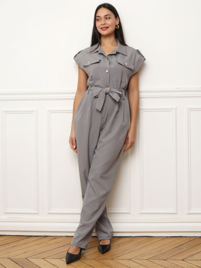 Combinaison sans manches boutonnée grise