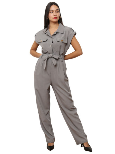 Combinaison sans manches boutonnée grise
