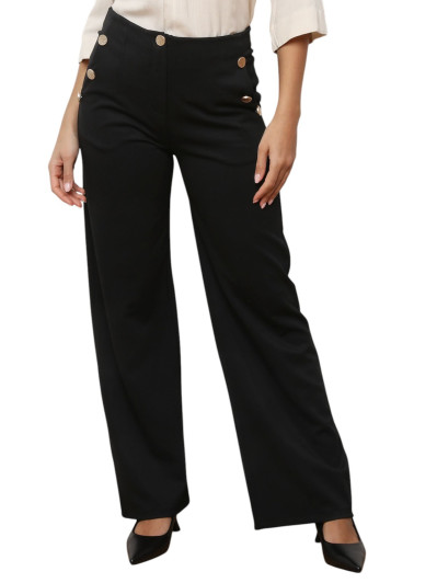 Pantalon large à boutons décoratifs noir