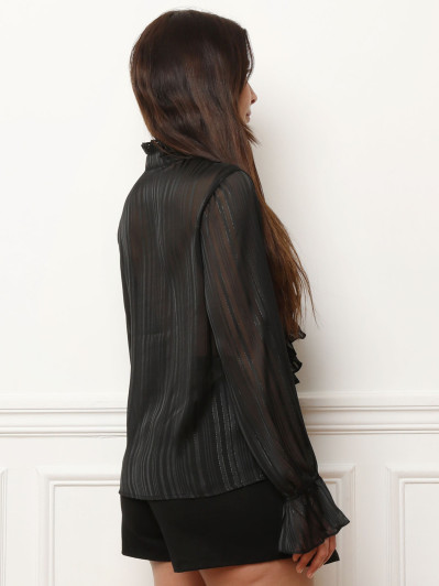 Chemisier noir rayé transparent à manches évasées