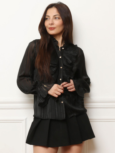 Chemisier noir rayé transparent à manches évasées