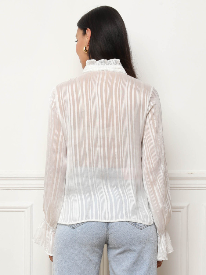 Chemisier blanc rayé transparent à manches évasées