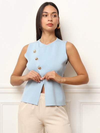 Top en maille à boutons dorés