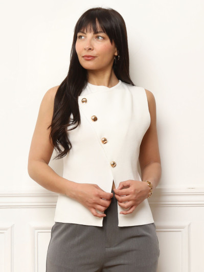 Top en maille à boutons dorés