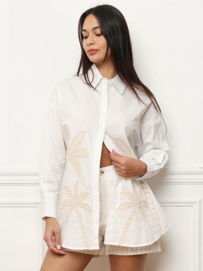 Chemise blanche à broderies palmiers
