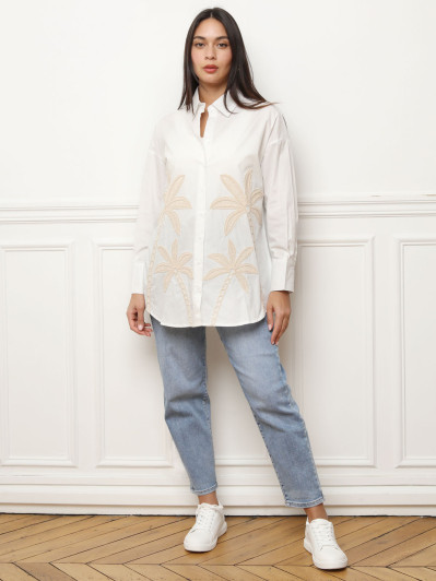 Chemise blanche à broderies palmiers