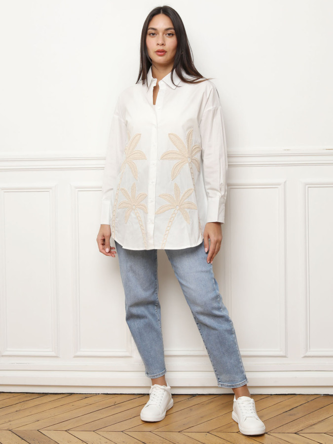 Chemise blanche à broderies palmiers