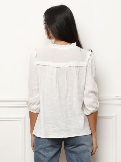 Chemisier texturé à détails en crochet blanc