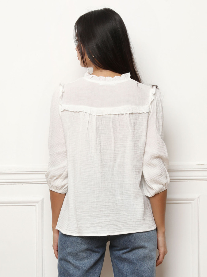 Chemisier texturé à détails en crochet blanc