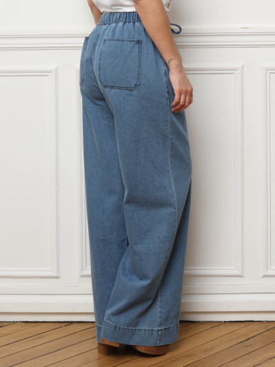 Jeans ample à taille élastique bleue