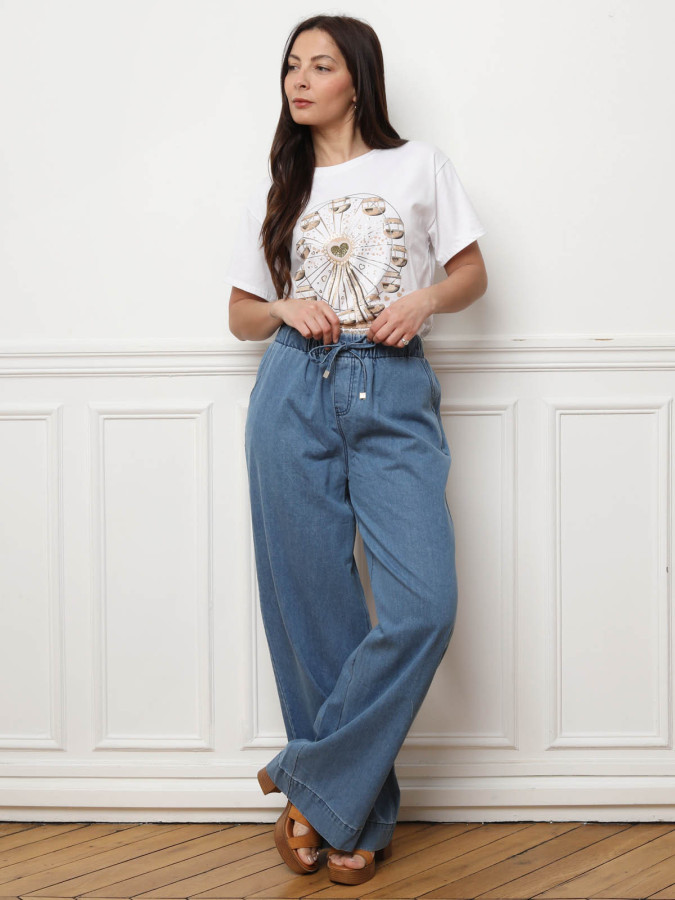 Jeans ample à taille élastique bleue