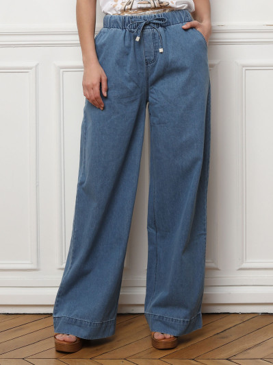 Jeans ample à taille élastique bleue