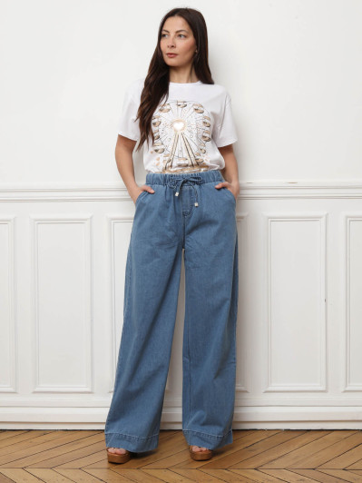 Jeans ample à taille élastique bleue