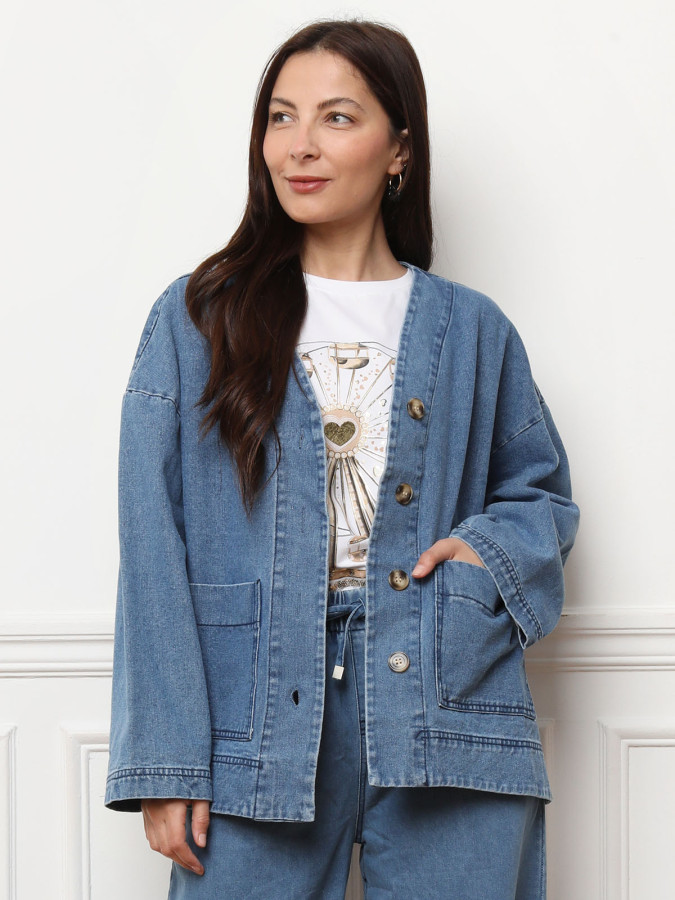 Veste en jeans ample à fentes bleue