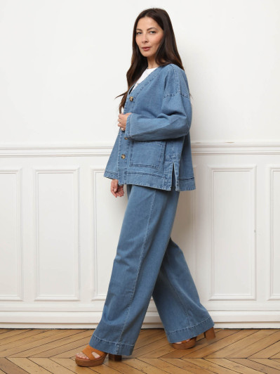 Veste en jeans ample à fentes bleue