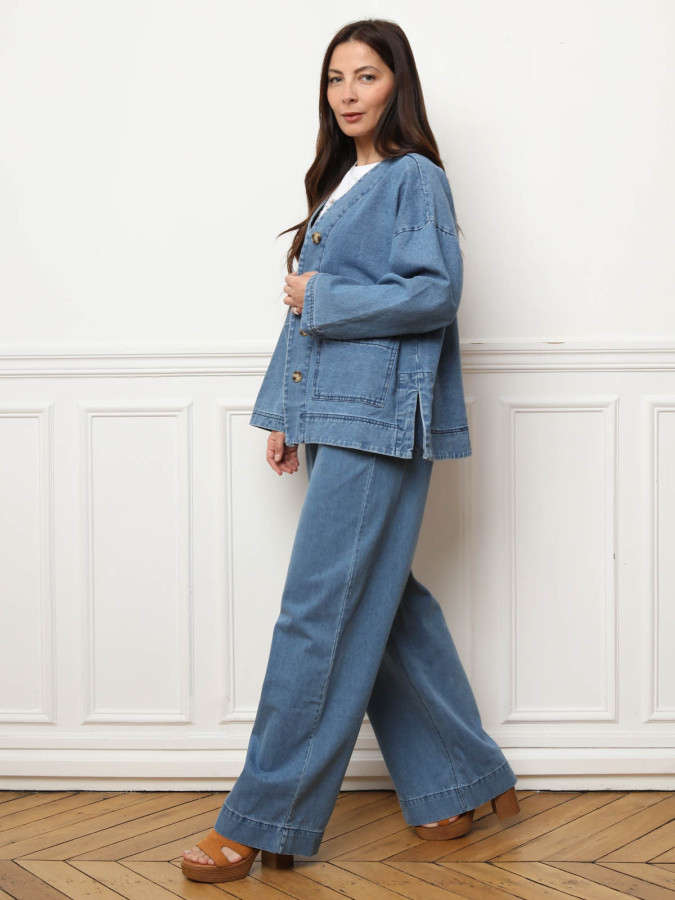 Veste en jeans ample à fentes bleue