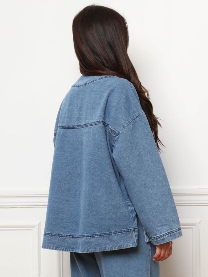 Veste en jeans ample à fentes bleue
