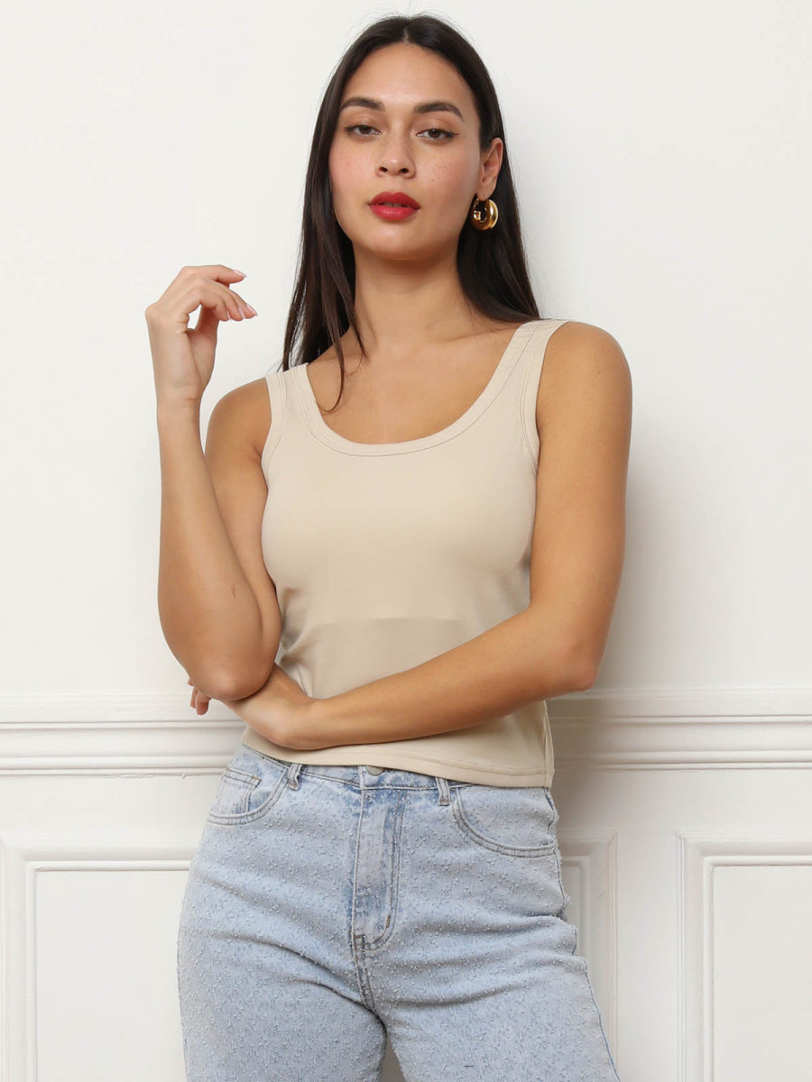 Débardeur beige push-up à col rond