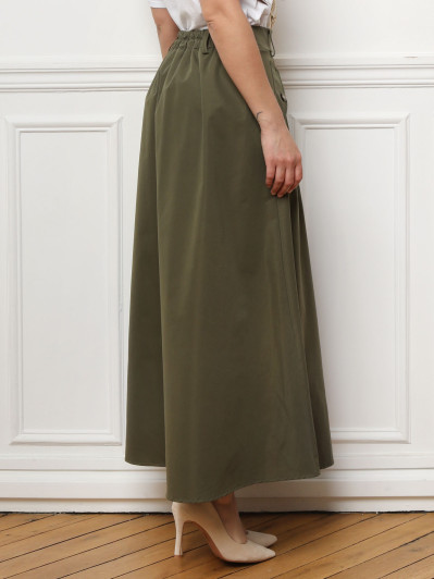 Jupe longue évasée et boutonnée kaki