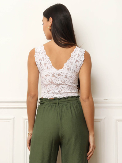 Caraco blanc crop top en dentelle