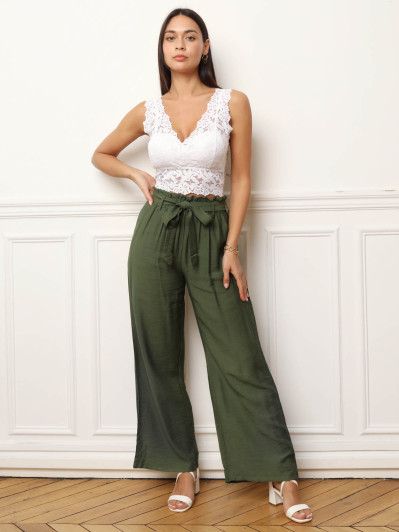 Caraco blanc crop top en dentelle